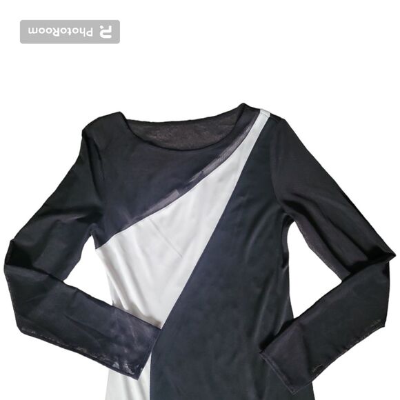 BCBGMAXAZARIA Black&White Mesh Sleeve Dress - M - Picture 3 of 10